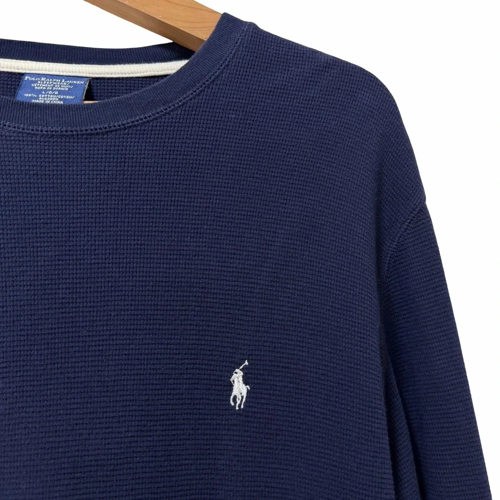 Polo Ralph Lauren Sleepwear Waffle Thermal Crew Neck Shirt Mens Size L Navy Cozy